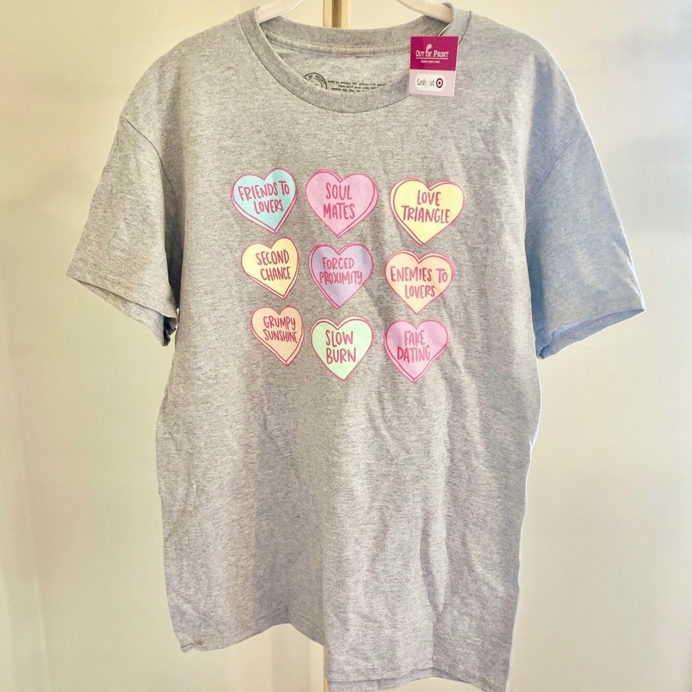 Out of Print Target Romance Tropes Hearts Graphic T-Shirt Gray‎ Womens S